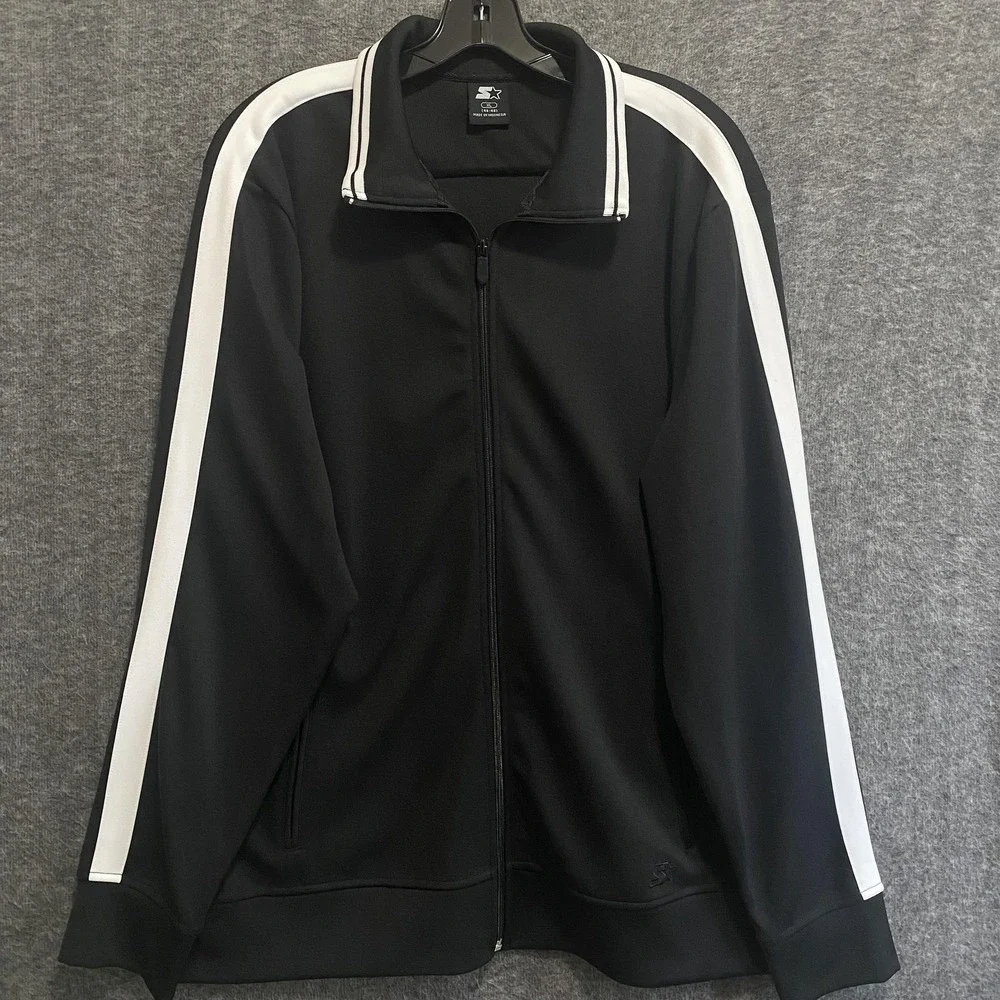 Starter Track Jacket Mens XL Black Vintage Y2K Full Zip Athletic‎ Retro Stripe